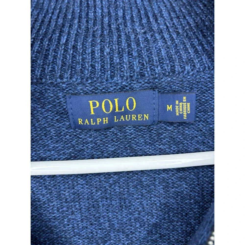 Polo Ralph Lauren 1/4 Zip Pullover Heavy Sweater Mens Medium Blue Wool Silk READ